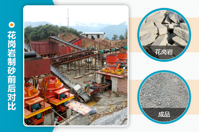 花崗巖制砂前后對比圖